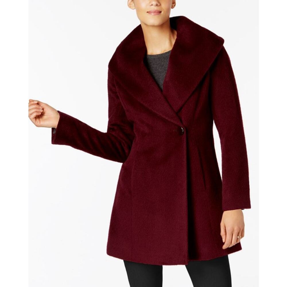 Trina Turk Asymmetrical Walker Coat Alpaca Blend Berry Women's 6